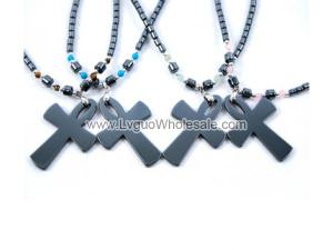 Hematite Cross Pendant Beads Stone Chain Choker Fashion Women Necklace